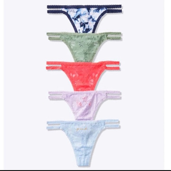 ๐ PINK 5-PACK LACE THONGS - Picture 1 of 1